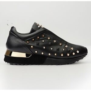 Vinci Infanta Black Spike Leather Sneaker Womens 38 Black Gold $400